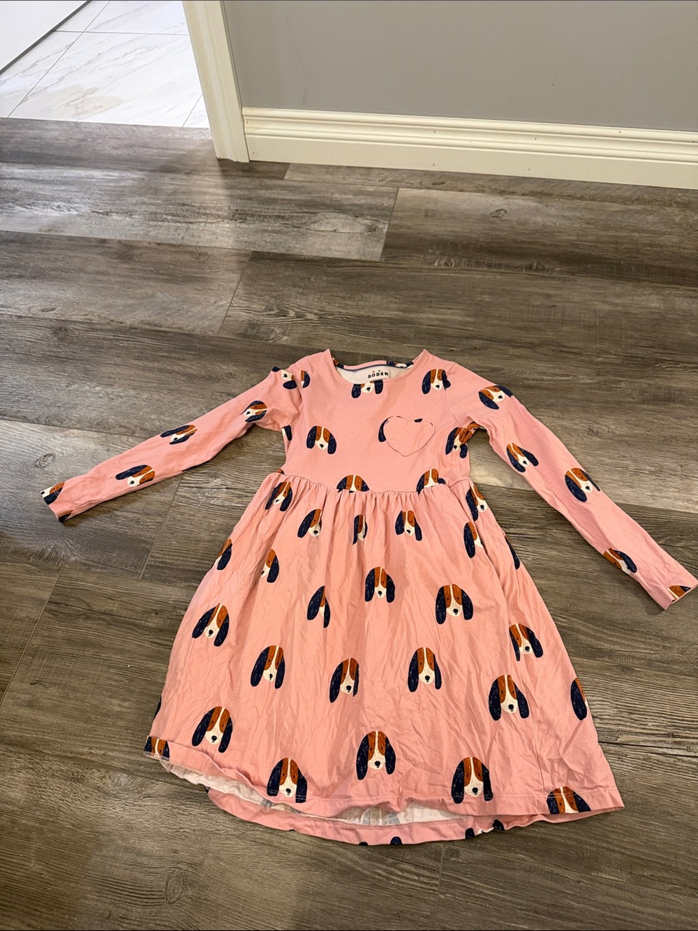 Mini Boden Girls' Pink Long-Sleeve Dog Print Dress